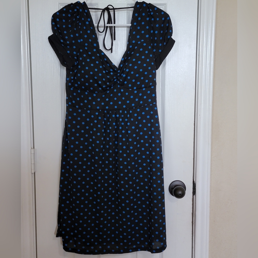 Rue21 short sleeve black dress with blue polka dots, XL